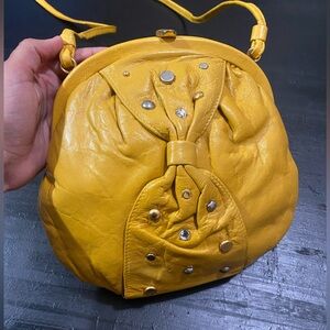 Mustard, crossbody bow (clutch) bag with sequins